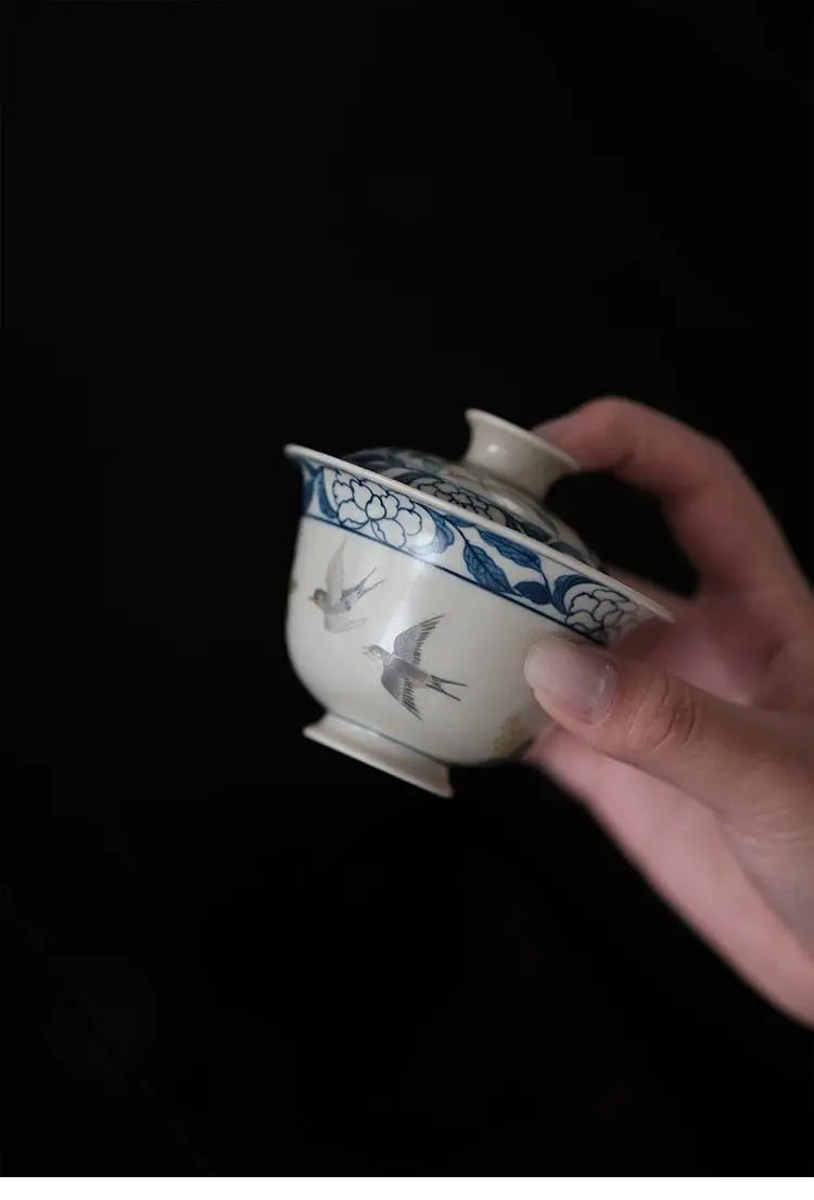 景德鎮手繪青花鬥彩秋桂飛燕蓋碗- Tealf: Drink Puerh Tea, Reset to Pure